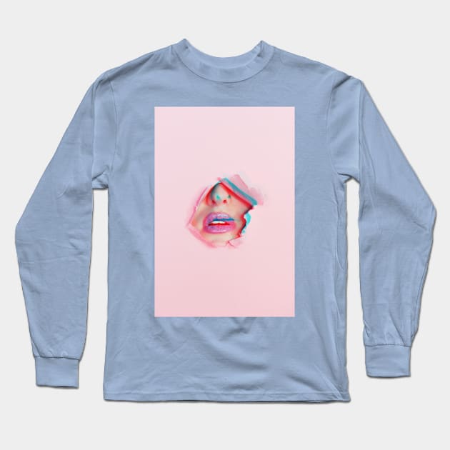 Pink Sexy Lips Long Sleeve T-Shirt by Lemooooon